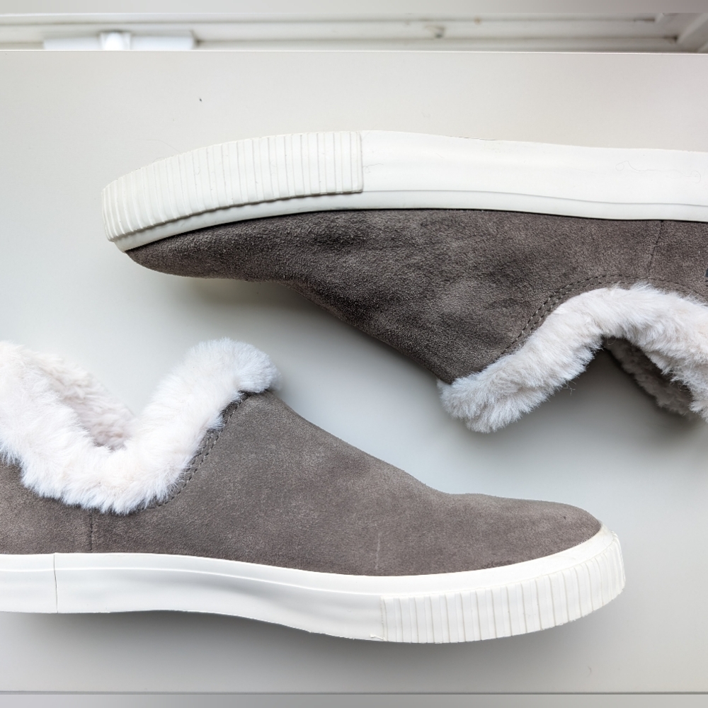 Timberland Gray Suede Women's Casual Cozy Sherpa Slip On Mules Sneakers, Size 10